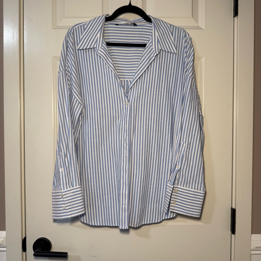 ZARA Light Blue & White Striped Button-Up Shirt